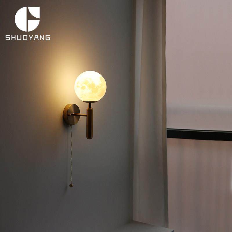 网红月球拉线壁灯儿童卧室床头民宿客栈酒店走廊过道房间墙壁灯具,家装灯饰光源,壁灯,淘宝优惠券,粉丝福利购,淘宝优惠卷