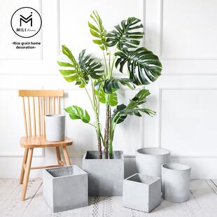 斯堪的纳维亚简易水泥花盆方形圆形落地大花盆钢琴叶榕树极乐鸟镁