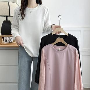 胖妹妹时尚 2025春季 新款 拼接宽松打 提花袖 大码 正品 t恤女正肩长袖