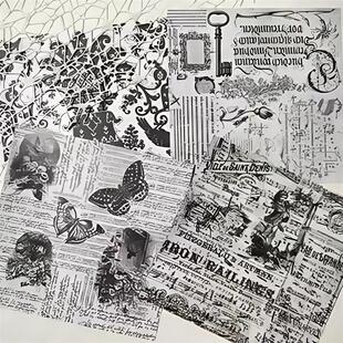 黑白乐谱植物蝴蝶手账素材纸手工折纸背景纸包装纸痛包相册装饰物