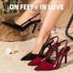 feet& 女鞋 尖头细跟高跟鞋 时尚 love新款 女一字带后空凉鞋