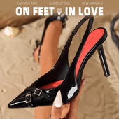 女漆皮后空气质高跟凉鞋 love欧美风新款 尖头高跟鞋 feet&