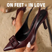 feet& 尖头通勤酒红色高跟鞋 凉鞋 女鞋 love2025新款 夏季 细跟