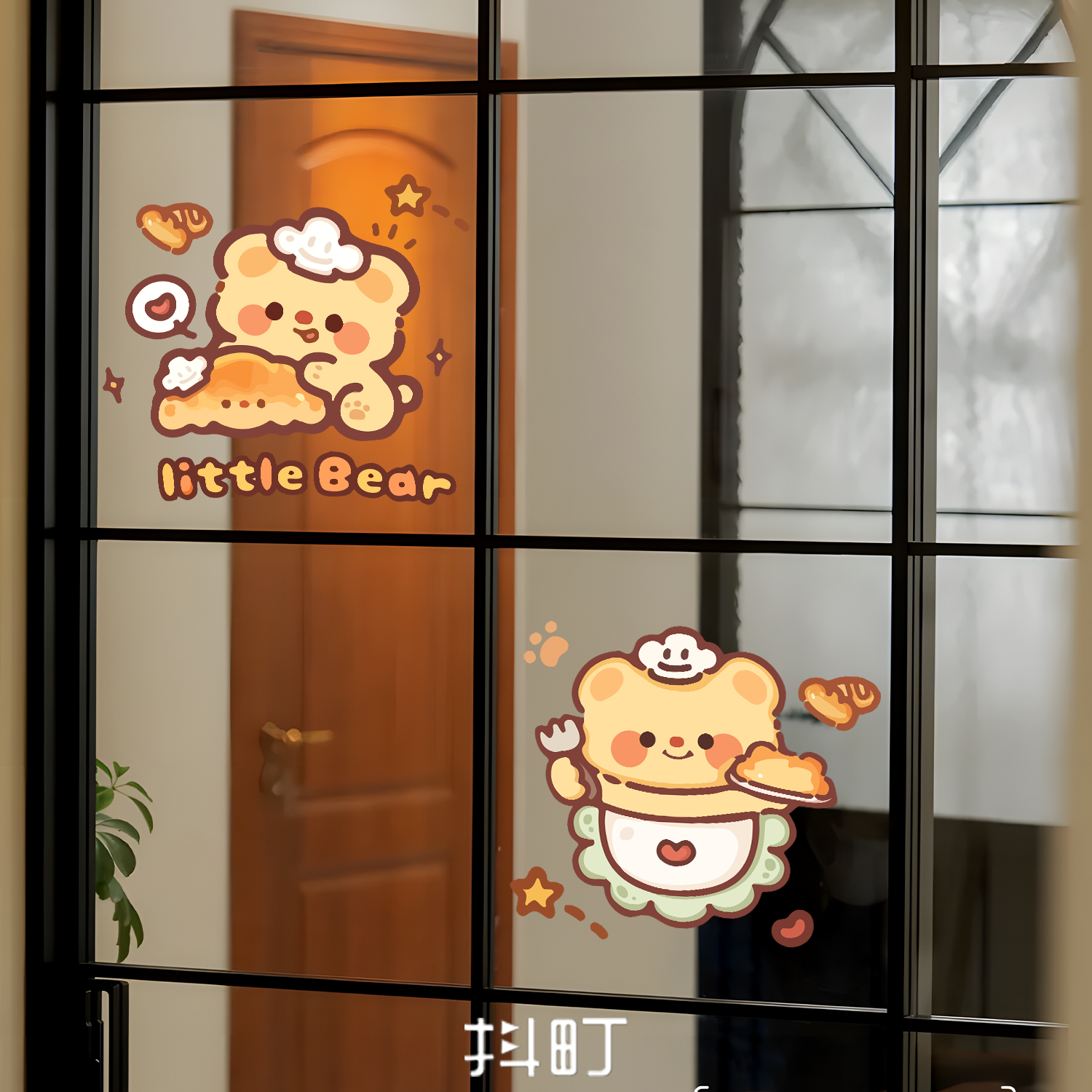 可爱卡通黄油小熊推拉玻璃门贴纸