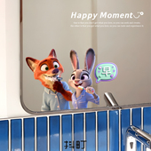 狐与兔卧室镜子装 饰贴纸卫生间镜面贴画浴室玻璃门推拉门卡通贴花