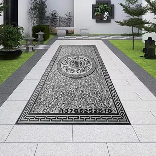 庭院福寿字云纹踏步石铺路地面 石材地铺祥云过门青石台阶浮雕中式