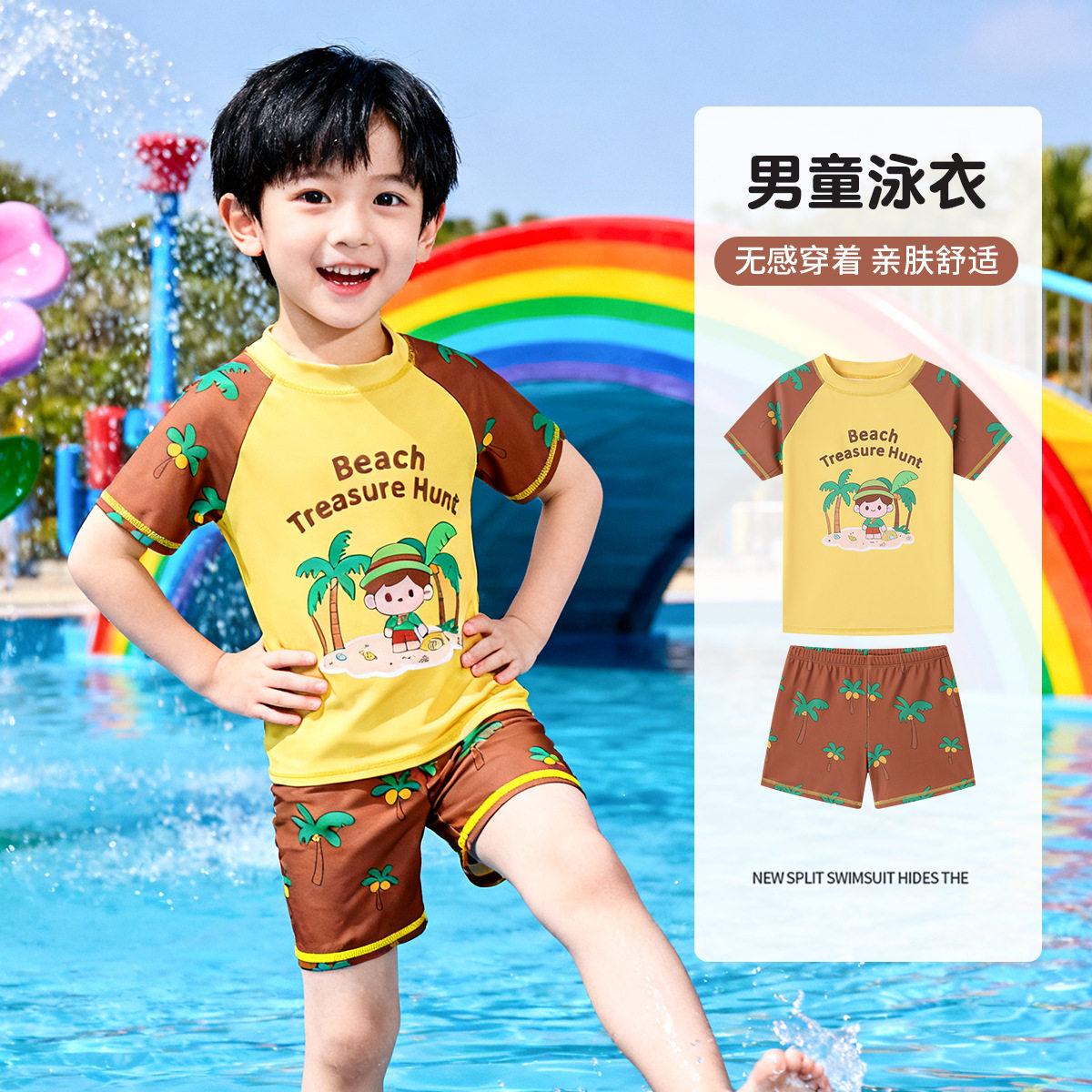 男童泳衣儿童快干透气分体游泳衣中小童宝宝透气时尚泳裤速干玩水