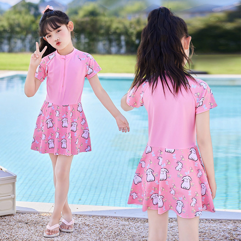 儿童泳衣女童2025新款女孩连体裙式游泳馆宝宝公主风速干专业训练
