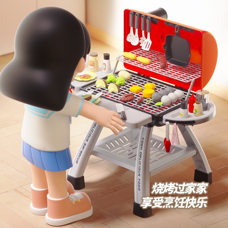 儿童仿真喷雾烧烤架厨房过家家玩具套装模拟烤串男女孩生日礼物