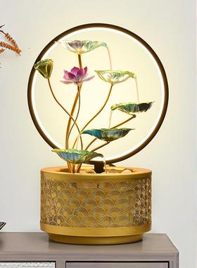 轻奢招财流水摆件客厅办公室茶桌循环水铁艺装饰景观乔迁新居礼品