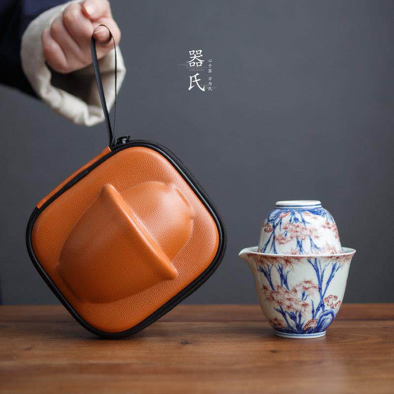 器氏 旅行功夫茶具套装家用便携式盖碗泡茶器户外快客杯一壶二杯