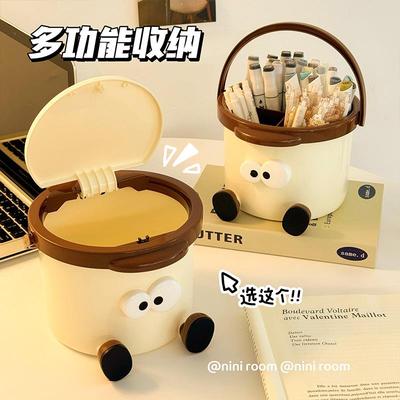 可爱手提收纳桶桌面文具整理置物架收纳盒笔筒桌上垃圾桶ins风女