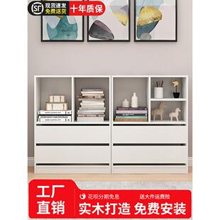 书架架落地式书柜全实木自由组合格纹低柜储物柜客厅展示储物柜