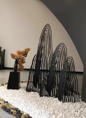 中式室内庭院楼梯景观造景装饰铁艺假山鱼池大型金属山影落地摆件