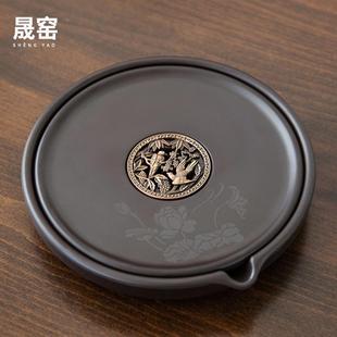 茶具配件 晟窑壶承干泡台养壶茶承壶托电木复古干泡盘储水壶垫日式