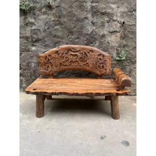 侘寂风实木罗汉床新中式老雕花门板罗汉榻民宿复古沙发小户型长椅