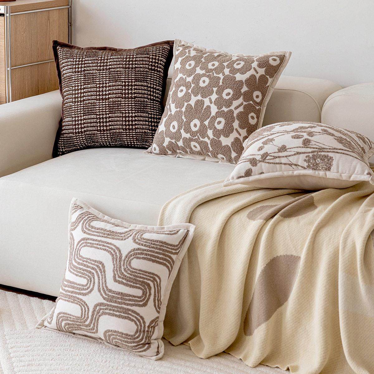 现代简约北欧法式花朵沙发抱枕套客厅靠枕卧室床头靠垫民宿样板间,居家布艺,抱枕被,淘宝优惠券,粉丝福利购,淘宝优惠卷