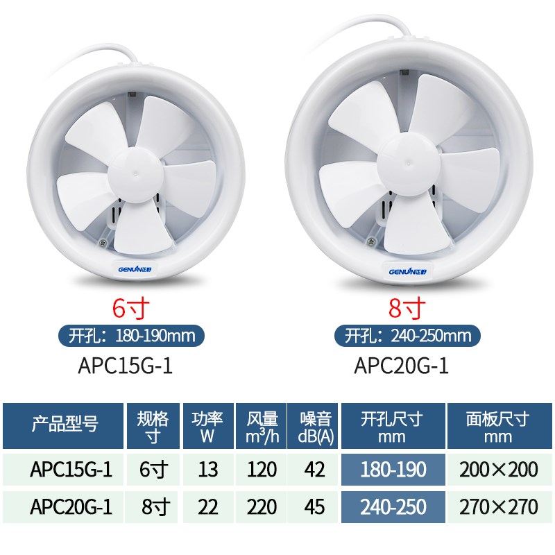 正野6寸圆形玻璃窗式排气扇厨房卫生间8寸强力静音换气扇APC20G-1