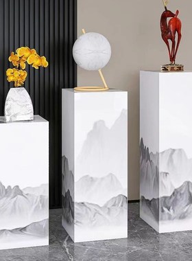 岩板花架摆件家用客厅沙发电视柜旁边落地工艺品新中式底座装饰品