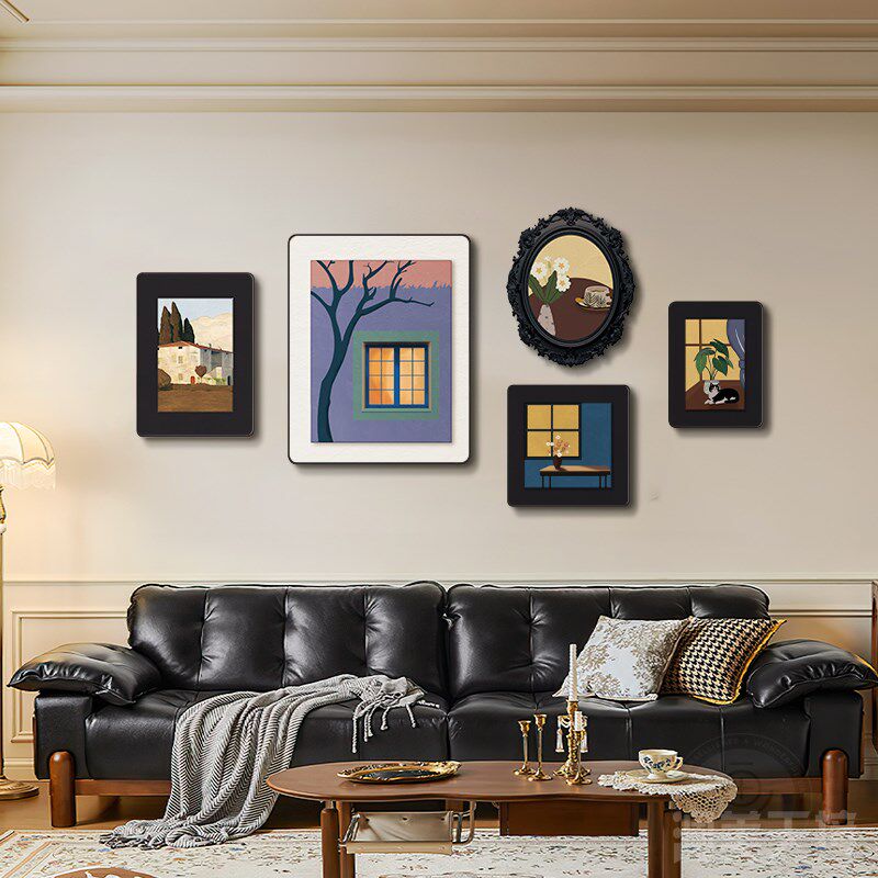 中古风客厅装饰画法式复古风高级感沙发背景墙挂画美拉德组合壁画