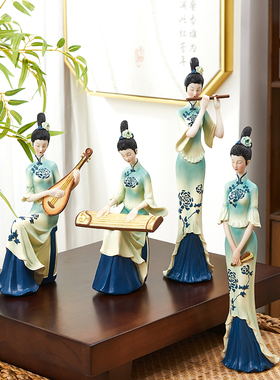 中国风只此青绿摆件中式国潮古典仕女客厅玄关酒柜轻奢装饰品