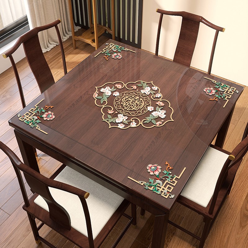 中式软玻璃镂空方桌桌垫正方形茶几家用八仙桌防水防油桌面保护垫