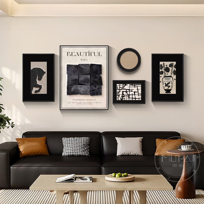 中古风客厅装饰画高级感法式复古沙发背景墙挂画极简2025新款壁画