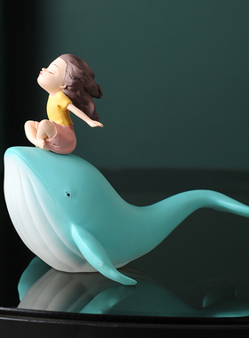 现代治愈系小物件幸福感创意鲸鱼女孩摆件房间书柜海豚家居装饰品