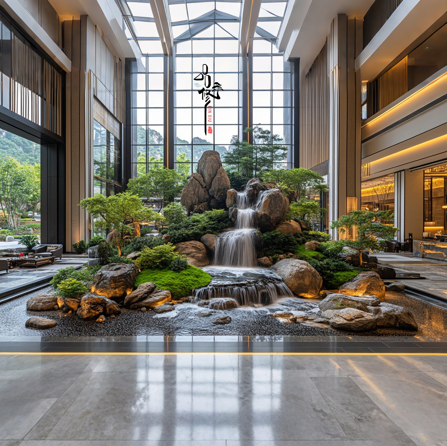 品修新中式水景瀑布景观装置室内庭院造景摆件假山流水装饰品定制