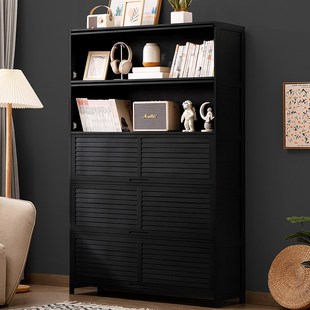 书柜现代简约带门防尘格子柜组合立柜窄柜书架落地储物柜实木置物