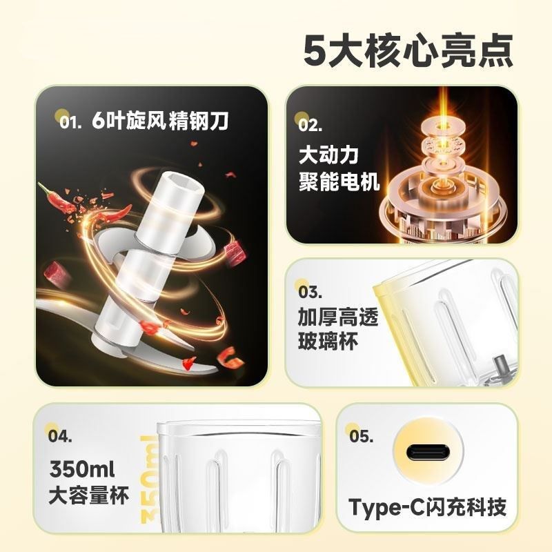 苏珀尔电动蒜泥神器小型绞肉打肉碎肉机多功能料理机辅食绞蒜蓉机