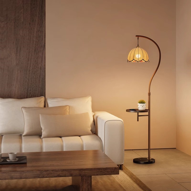 CASA中古落地灯2025年新款法式复古客厅沙发旁置物架一体卧室台灯
