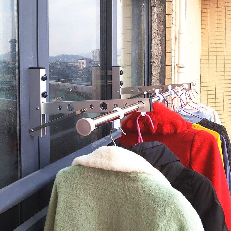 晒被子神器窗户晾衣架伸缩晒衣杆免打孔阳台晾衣杆不锈钢室外架子