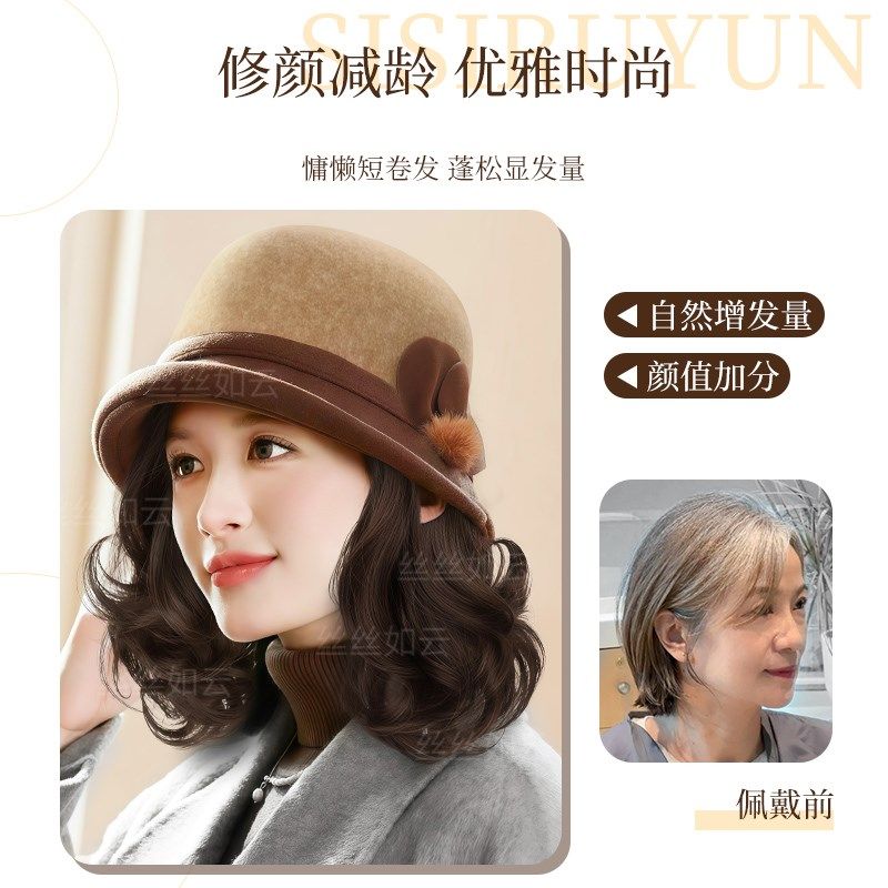 假发帽子女时尚减龄秋冬妈妈款短卷发全头套加厚渔夫帽一体假发套,美发护发/假发,日常整顶假发,淘宝优惠券,粉丝福利购,淘宝优惠卷
