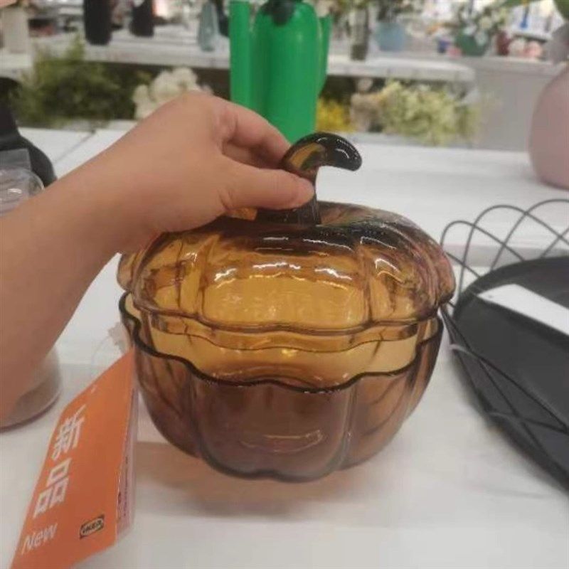 南瓜玻璃碗 轻奢透明家用创意密封欧式糖果罐带盖果盘果斗,家居饰品,果盘/果篓,淘宝优惠券,粉丝福利购,淘宝优惠卷