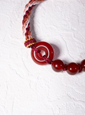 红颜【中国敦煌玉石研究所&敦煌文创】红玛瑙配饰手绳玉石手编绳