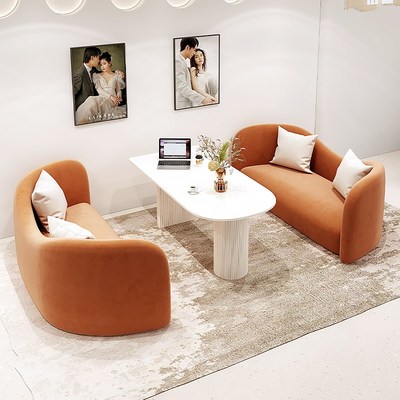 奶油风婚纱店沙发休息区接待洽谈桌椅组合轻奢美容院美甲店铺沙发