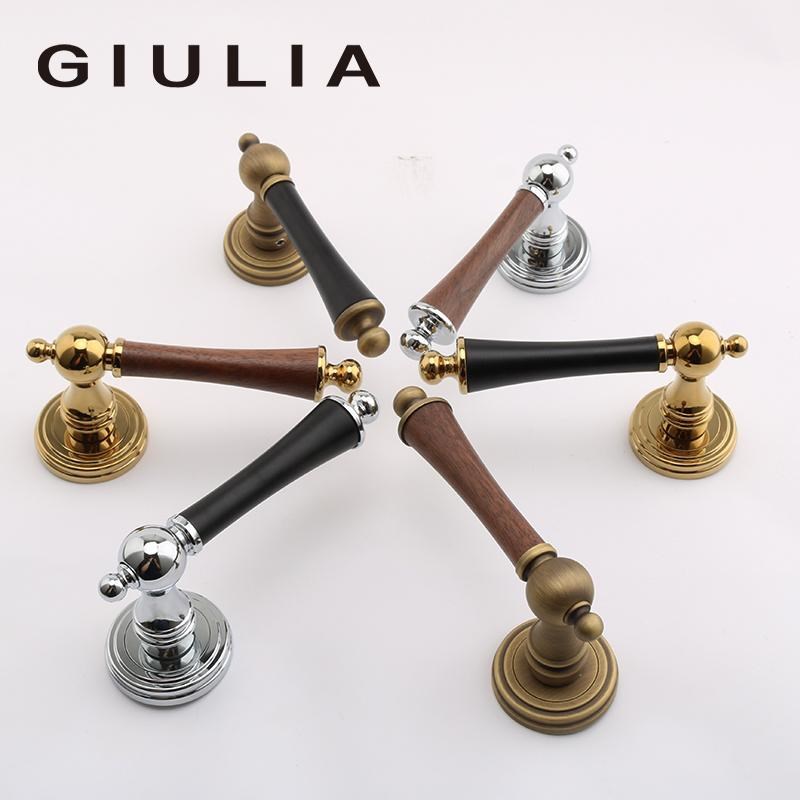 GIULIA意大利胡桃木古铜法式静音磁吸木头门锁金色银色卧室双开门