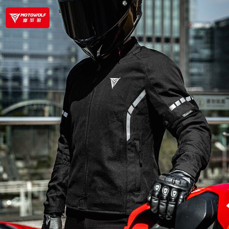 摩多狼夏季摩托车骑行服网眼透气防摔夹克上衣男骑士机车赛车装备
