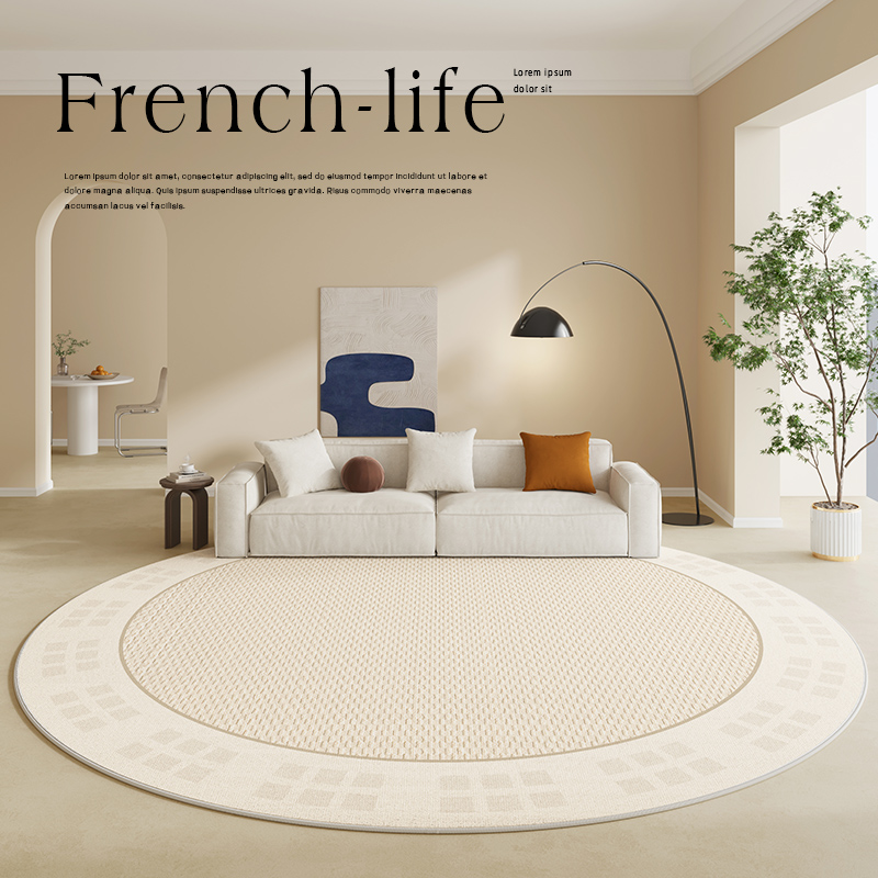奶油风圆形地毯轻奢高级感茶几毯卧室牀边毯衣帽间化妆台椅子地垫