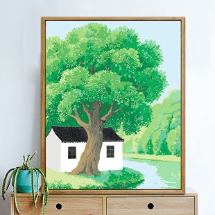 翠绿的古树数字油画风景治愈系diy手工填色治愈解压高颜值客厅画