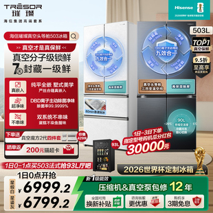 世界杯定制冰箱 制冰 零嵌入式 海信璀璨真空头等舱503冰箱法式