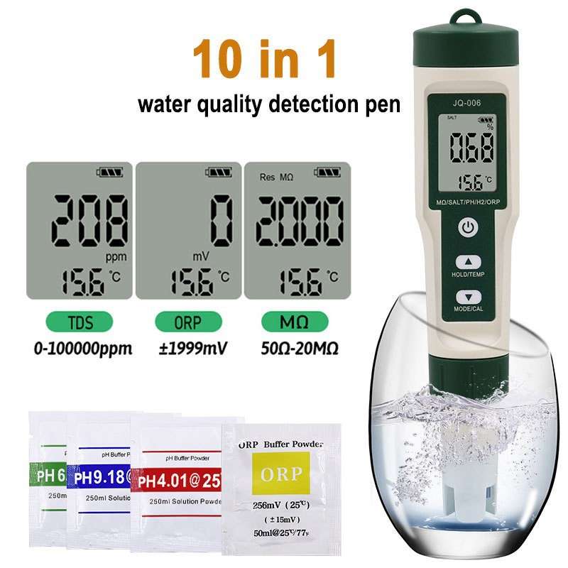 10合1水质检测笔PH/TDS/EC/盐度/SG/ORP/富氢/电阻率/温度/营养液