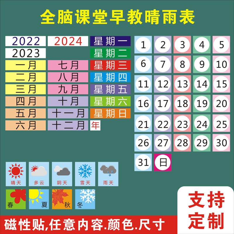 全脑课堂早e教晴雨表中英文天气日历日期磁贴板蒙氏益智儿童玩教