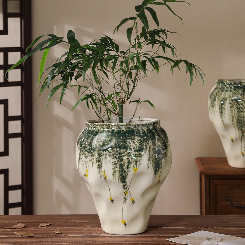 新中式陶瓷花盆家用中国风室内桌面摆放大号冬青三角梅发财树专用