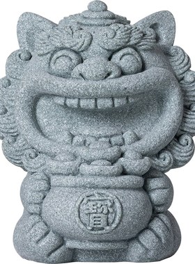 国潮风狮爷茶宠摆件创意招财上上签聚宝盆可爱石狮子桌面装饰礼物