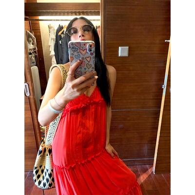 落落狷介 开春漂亮连衣裙蕾丝拼接V领无袖吊带裙小个子2025年新款