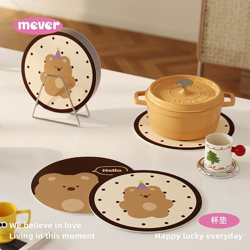 韩式奶油风卡通家用皮革吸水杯垫隔热餐垫子桌面咖啡杯茶水垫防烫,居家布艺,餐垫,淘宝优惠券,粉丝福利购,淘宝优惠卷