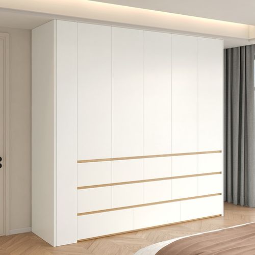 全实木衣柜家用卧室定制加厚背板轻奢平开门到顶柜子挂衣橱包安装