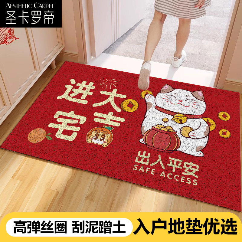 入户门丝圈龙年喜庆地垫门外脚垫高弹进门垫子门口免洗门垫可裁剪